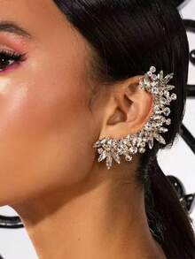 1pc Asymmetrical Rhinestone Ear Cuff, Fashionable & Versatile, Elegant European & French Style, Cross-Border Item - Multicolor - View 2