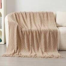 1pc Wave Pattern Shawl Blanket With Tassels - Soft & Cozy, Suitable For Bedroom, Dorm, Living Room, Bedding Decor, Holiday Gift - Fits Sofa, Bed, Office, Camping And Travel