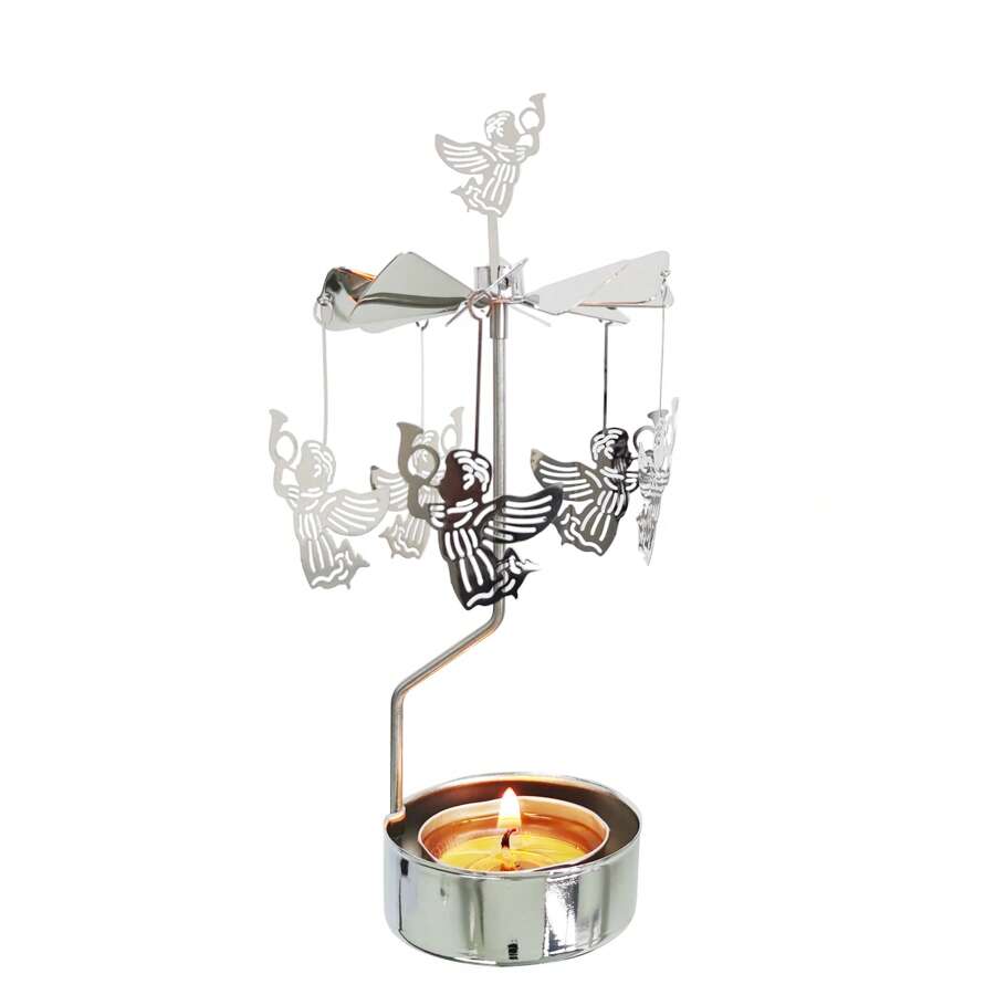 Home Decoration Festival Angel Metal Rotary Candle Holder Stainless Steel