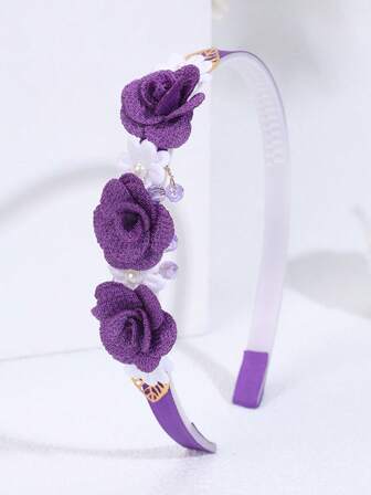 1 st Lila blommor pannband, polyester hårband, mode hårtillbehör för flickor bästa vän våren sommar presenter