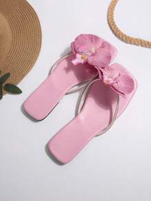 French Flower Strap Flat Slippers For Women, Fashionable Summer Outdoor Sandals Suitable For Dates, Shopping, Parties,Beach Shoes - Pink - View 8