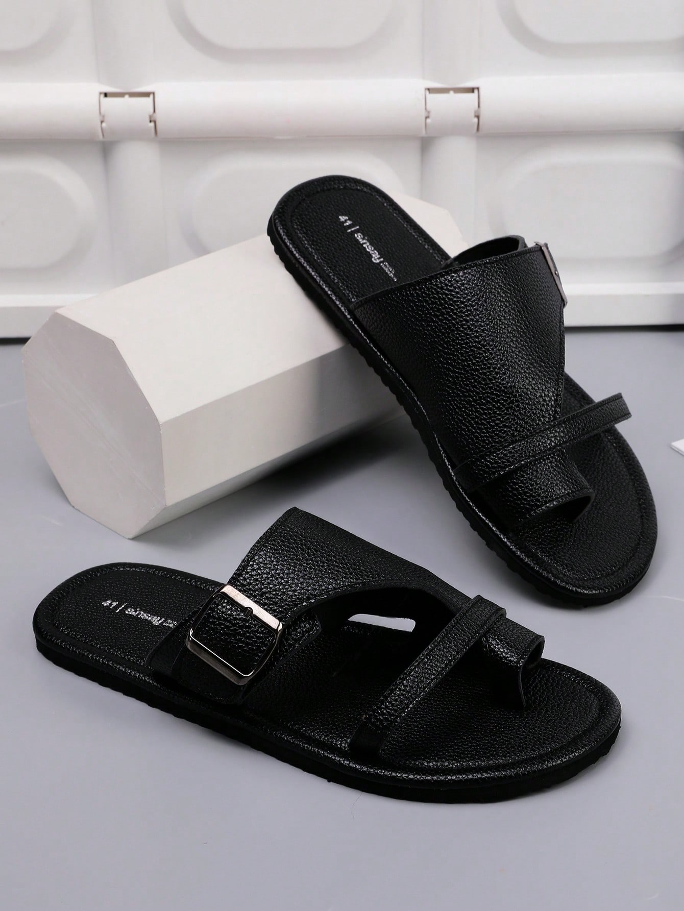 صندل شاطئ مريح مسطح، صندل جلدي بسيط للرجال، نعل دا...