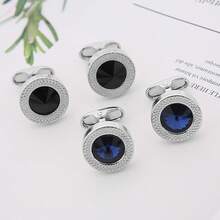 1 Par de gemelos elegantes y de moda, con estilo de negocios casual, de gran tamaño y con diseño geométrico de cristal, adecuados para que los usen el novio y los padrinos con trajes y camisas, excelente regalo para el Día del Padre y la temporada de bodas (sin caja de regalo) - Redondo - Ver 4