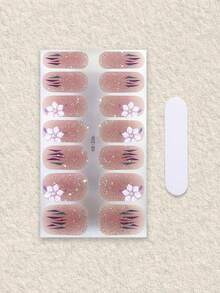 1张14片半固化凝胶美甲贴纸，超长指甲油贴纸，亮面凝胶封层，粉色炸弹