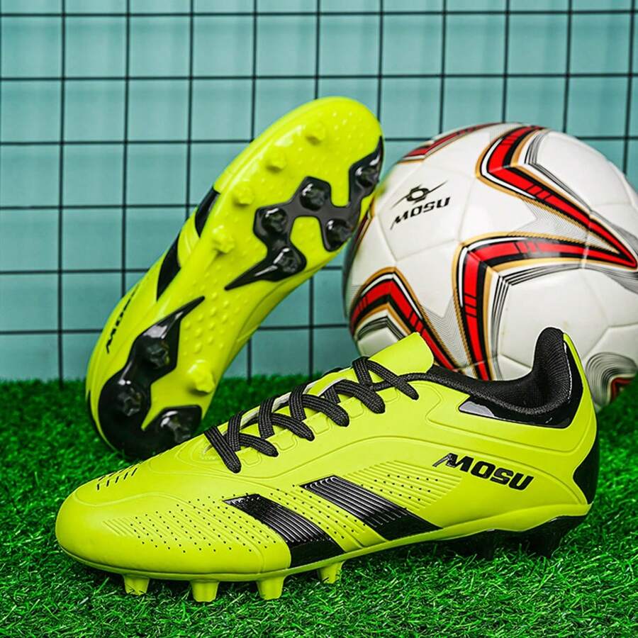 1 Pair Unisex Indoor/Outdoor Soccer Cleats, Low-Top Turf Football Training Shoes With Spikes, Suitable For Hard Ground, Artificial Grass, Perfect For Large And Small Sizes, High Performance Non-Slip Rubber Sole, Lightweight Lace-Up Design - Fluorescent Green - View 1