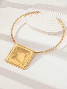 1 Pc Golden Color Square Geometric Cuff Choker Necklace Chunky Statement Necklaces Women Jewelry - Gold - View 2