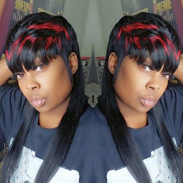 Black With Red Mullet Wig For Women Human Hair Straight Pixie Cut Wig For Long Tail Mullet Human Hair Wigs 10A Brazilian Virgin Remy Human Hair Mullet Wigs None Lace Front Wig Wolf Cut Wig Glueless Wigs For Party, Daily Use Put On And Go Wig