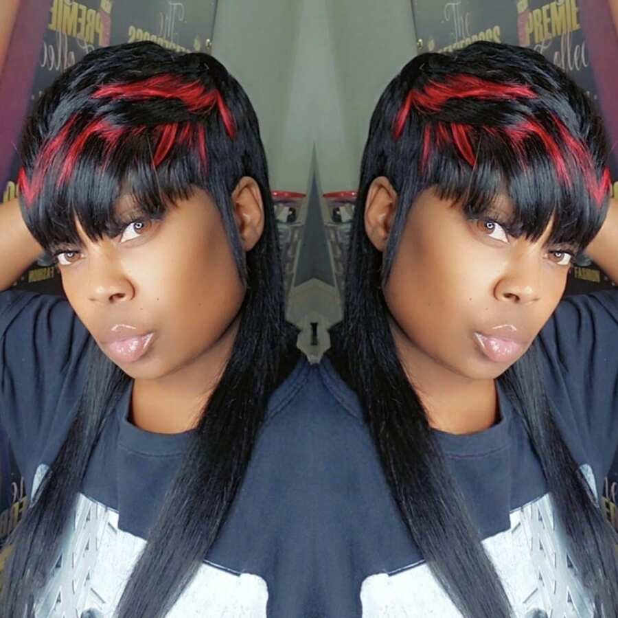 Black With Red Mullet Wig For Women Human Hair Straight Pixie Cut Wig For Long Tail Mullet Human Hair Wigs 10A Brazilian Virgin Remy Human Hair Mullet Wigs None Lace Front Wig Wolf Cut Wig Glueless Wigs For Party, Daily Use Put On And Go Wig - Highlight & Piano - View 1