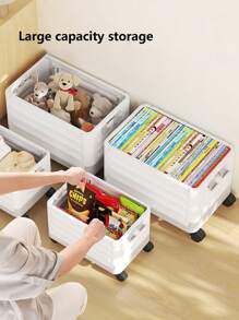 1pc Foldable Book Box With Wheels, Storage Box For Student Classrooms, Trolley Organizer Box For Dormitories, Book And Miscellaneous Storage Box