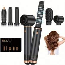 UKLISS Escova para Modelagem de Calor Multifuncional 5 em 1 e Ferro de Cachos | 3 Ajustes de Temperatura e 5 Cabeças Intercambiáveis para Cachos, Ondas, Alisamento | Essenciais de Volta às Aulas, Prime Day & Presente de Viagem de Verão (Design Azul Elegante Dourado/Dourado Branco/Dourado Preto)