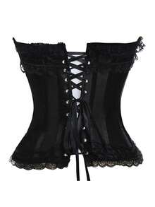 Bowknot Women Overbust Corset Lace Up Bustier Top Retro Burlesque Basque Halloween Costume Cosplay Body Shaper Shapewear Lingerie Waist Cincher Floral Printed Plus Size Boned - Black - View 4