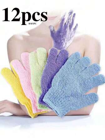 12pcs/1pc Bath Exfoliating Gloves, Reusable Shower Mitts For Scrubbing, Back Scrubber, Massage And Body Exfoliation, Body Cleansing Accessories Home Bathroom Decor Fall Decor Back To School