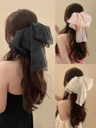 1 件优雅丝带蝴蝶结发夹，纯色发饰，适合女士和女孩，适合日常佩戴、节日、派对、春夏季、母亲节礼物