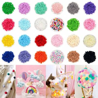 300 pièces (20g) Mini Pompons 10 mm Boules Colorées Pompons Doux et Moelleux de 1 yard pour Projets DIY, Artisanat, Fêtes, Décorations Maison