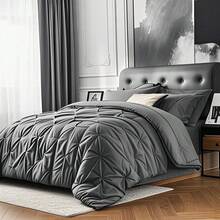 7 Pieces (Full/Queen/King) Elegant Bed In A Bag Comforter Set, Twin(5 Pieces),Stylish Solid Comforter, Soft Microfiber, Comfortable And Warm, Cloud-Like Soft Bedding Set, Bedroom Decor For Spring/Summer/Autumn/Winter, Ideal Gift - 深灰色 - 查看 3