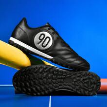 [运动表现] 男式高帮足球鞋 - 专业黑色和霓虹橙色足球鞋，带 AG 钉鞋，透气 PU 鞋面和 TPU 鞋底，防滑，适合户外训练和比赛，足球配件