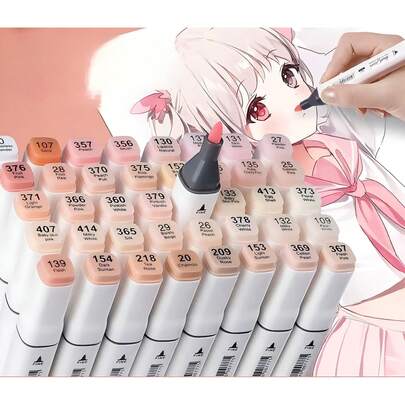 Bút đánh dấu màu da, 1/6/10/12/24/30/40 màu, Bút đánh dấu nghệ thuật hai đầu màu da, Bút phác thảo, Bút vẽ, Bộ bút gốc dầu hoạt hình, Cồn vĩnh viễn, Bút đánh dấu nghệ thuật chuyên nghiệp màu da vẽ tay hoạt hình cho học sinh, Có hộp, Thích hợp cho người lớn, học sinh, trẻ em, Vẽ Halloween, Vẽ mặt (Bút trắng), Bút đánh dấu màu da đầu mềm + đầu rộng, Trở lại trường, Văn phòng phẩm và đồ dùng học tập