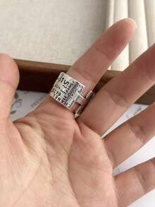 1枚复古黑色字母数字宽边戒指，男女通用，朋克嘻哈摇滚风格，饰品，派对配饰 - 銀色 - 查看 9