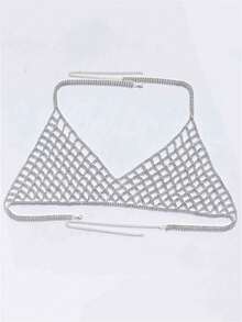 Fashionable Personalized Grid Rhinestone Chest Chain, Shiny Crystal Bikini Body Chain For Summer Beach - Silver - View 3