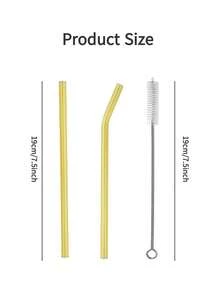 4/8 件可重复使用的黄色玻璃吸管，耐热高温可清洗可重复使用的水果饮用吸管，适用于奶茶、果汁、冷饮、鸡尾酒、女友礼物、父亲节。 - 黃色 - 查看 5