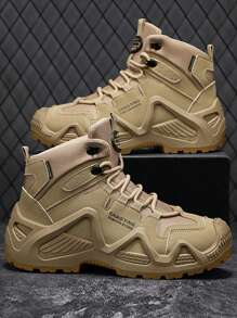 Men's Labor Protection Shoes, Outdoor Sports Color-Block High-Top Leather Horse Riding Boots, Retro Style, Comfortable And Fashionable, Versatile, Multi-Functional Outdoor Work Anti-Piercing Anti-Crush Mountaineering Shoes, Outdoor Sports Soft Bottom Soft Surface Lightweight Comfortable Men's Construction Shoes