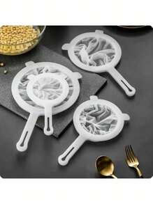 1pc/4Pcs, Multi - Piece Plastic Food Filter With Double Handles, Made Of Fine - Mesh Nylon, Is Suitable For Filtering Soy Milk, Coffee, And Juice. It's A Must - Have Item In The Kitchen.