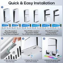 Game Stand For PS 5 Console, Playstation PS 5 Slim Pro Support Base Holder With Cooler Fan, RGB Gaming Accessories Including Controller, Headphone And Charger