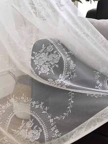 1 件现代优雅蕾丝窗帘带杆袋，适用于卧室、阳台、客厅 - 白色 - 查看 9