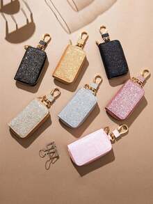 1 pieza Bolsa para llaves de coche, bolsa de almacenamiento de llaves unisex, llavero de piel sintética, bolsa de almacenamiento de llaves brillante y creativa - Multicolor - Ver 2