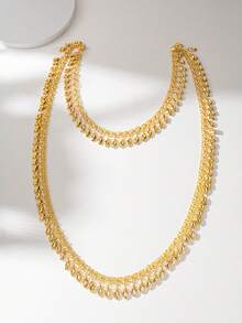 1pc Gold-Plated Kurdish Bride Shoulder Necklace, Middle Eastern Arabian Wedding Bride Jewelry Luxury Bridal Accessories - Gold - View 3