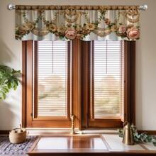 1pc, Retro elegante, Padrão floral, Cortinas curtas de estilo europeu, Impressão digital 3D, Comum para cozinha, sala de estar e sala de jantar