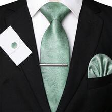 1/2/3/4/5 Piece Men Paisley Printed Tie Set, Silk Satin Tie, Tie Clip, Pocket Square, Cufflinks And Boutonniere, Suitable As Gifts For Father Day, Anniversary, Birthday, Classic Paisley Pattern Perfectly Matches Suit And Tuxedo, Ideal For Business, Ball, Wedding, Banquet, Ceremony, Formal Meeting, Casual Party, Important Occasions Men Necktie - Light Green - View 16