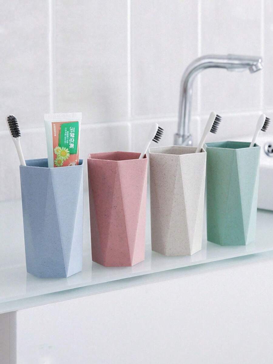 Bathroom Toothbrush And Toothpaste Storage Cup Hexagonal Rhinestone Toothbrush Cup Travel Wash Cup, Household Highly Attractive Wash Cup, Plastic High Temperature Resistant Wash And Brush Cup Back To School