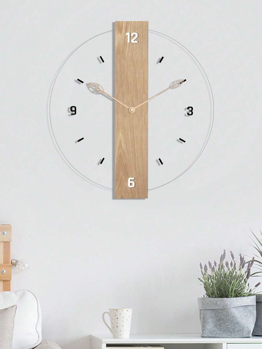 1 Pieza, Reloj de pared de acrílico transparente, reloj de pared con puntero de grano de madera moderna y hoja, diseño personalizado, mecanismo de reloj silencioso sin sonido de tic tac, adecuado para sala de estar, dormitorio, decoración del hogar, cocina, decoración de oficina. Un regalo de vacaciones para amigos. Reloj de pared