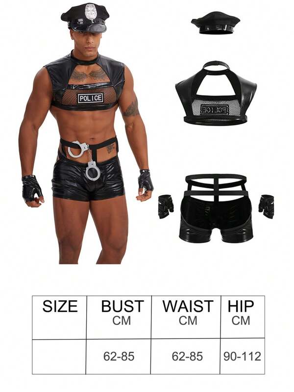 1 Set sexy Herren Fischernetz-Lingerie mit Ausschnitten für Nachtclub/Bar Rollenspiele, inklusive Ärztekittel in Weiß, Uniform, lüsternes ausgefranstes schwules Dessous