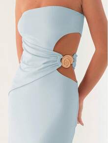 Women Sexy Cut Out Maxi Dress Y2k Hollow Out Spaghetti Strap Backless Long Bodycon Dresses Sleeveless Porm - 藍色 - 查看 5