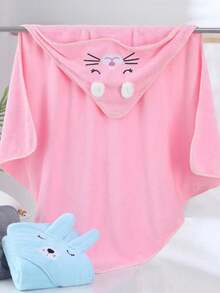 Unisex Baby Bath Towel , Animal Face Hooded Baby Cape Towel, Unique Animal Design, Super Soft Newborn Bathrobe, All Seasons, Children's Soft Coral Cartoon Bathroom Supplies, Bath Wrap Blanket - Pink - View 8