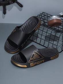 Men's Slippers, Fashionable And Durable For Outdoor/Indoor Wear, Strong Grip Soft Thick Sole Summer Sandals - Black Gold - View 2