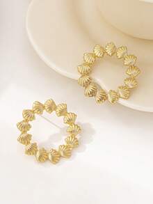 1 par de aretes de diseño de concha marina elegantes, únicos y a la moda - Amarillo Oro - Ver 4