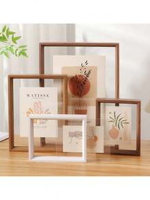 1 pieza Marco de fotos de doble cara, marco de fotos de madera retro de vidrio acrílico transparente de alta calidad, marco de fotos DIY, se puede colocar en la foto, adecuado para sala de estar, decoración de dormitorio, fiesta festiva, regalo de cumpleaños, decoración del hogar, decoración de interiores, almacenamiento creativo de plantas de escritorio, regalo del Día de San Valentín