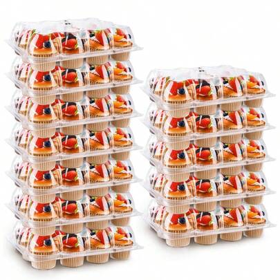 Der Rose 12 Count Cupcake Containers 12/20/25 Pack Cupcake Holders With Detachable Tall Dome Lids Clear Plastic Stackable Cupcake Boxes For 144/240/300 Cupcakes, Standard Size
