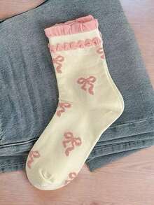 4 Pairs Butterfly Decor Breathable Moisture-Wicking Mid-Calf Socks, Assorted Dispatch - Multicolor - View 3