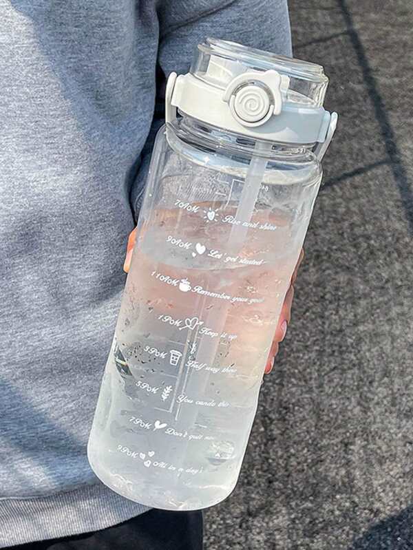 2000ml Large Capacity Double-Layer Sports Water Bottle With Straw, Portable Transparent Plastic Drinkware For Men And Women, Students