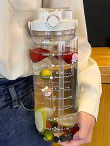 2000ml Large Capacity Double-Layer Sports Water Bottle With Straw, Portable Transparent Plastic Drinkware For Men And Women, Students - White - View 6