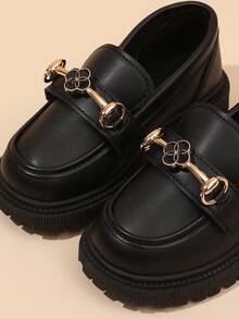 1 Pair Plus Size Girls Black Matte Flat Loafers With Lucky Clover Decoration, Round Toe Non-Slip Thick Lining, Fashion Princess Casual Shoes Suitable For 3-15 Years Old Students, Spring/Autumn - View 9