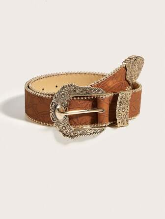 1 pieza Cinturón de estilo occidental para mujeres con textura de perlas y costuras gruesas, adecuado para vaqueras en verano, escuela en otoño y Halloween