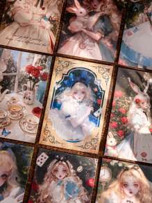 30pcs Vintage Alice In Wonderland Postcard Set, Dreamland Alice Series, Suitable For Gifts, Office, Home, Marking, Labels, Classroom, Entertainment Toys, Student Stationery, Creative Retro Decorative Stickers,School Supplies,Back To School