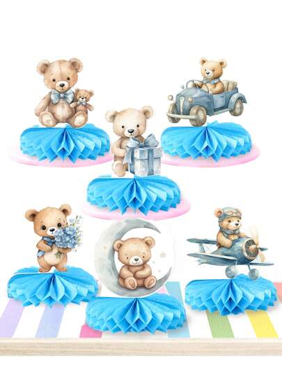 1 set/6 pezzi Centrotavola a nido d'ape con orsetti Teddy per baby shower, compleanno, gender reveal, decorazione domestica, decorazione per compleanno, decorazione da tavolo