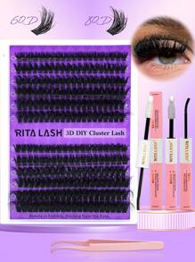 RITALASH RITALASH 240PCS D Curl 3D Fluffy Mix Length Cluster Lashes Kit Fluffy And Comfortable False Eyelashes Kit With Lash Bond&Seal Tweezers At Home For Daily Life&Dates And Party