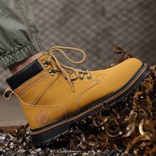 GUYISA 钢头安全鞋，黄色橡胶鞋底，软底高帮工作鞋，具有防挤压和防刺穿功能 - 黃色 - 查看 4